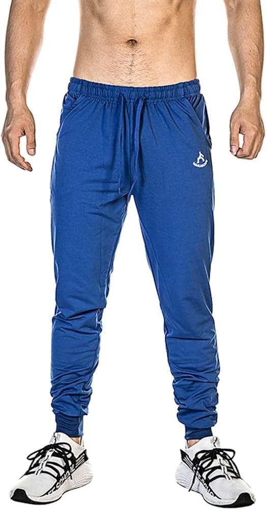 Musgneer Men's Gym Running Training Sports Pants Slim Fit Jogging Workout Sweatpants(Blue XS/Tag M)