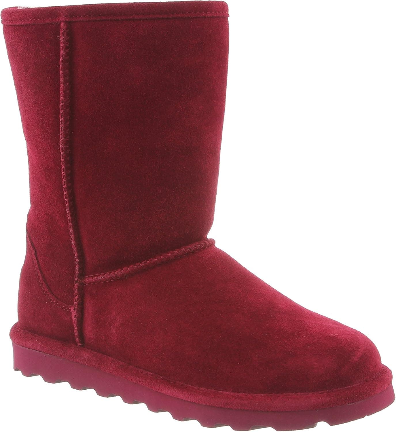 BEARPAW Women's Elle Short Bordeaux Suede Distressed Fur Lined Winter Boot (8)