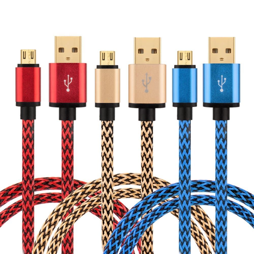 Galaxy S7/S6 Charger, 3 Pack 6Ft Perfect for Family Long Braided Fast Micro USB 2.0 A to Micro B Android Charging Cable for Samsung Galaxy S7 S6 Edge,Note 4 5,LG G3 G4,HTC,Nexus,More (Red/Gold/Blue)