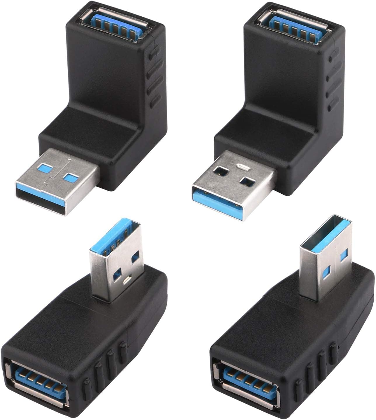 USB Adapter Coupler, Yeeco 4PCS USB 3.0 Male to Female Right Angle USB Extender Adapter for Charging Data Syncing Computer Laptop