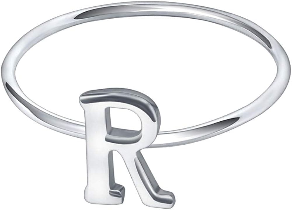 AOEDEJ 925 Sterling Silver Stackable Initial Letter Rings Capital Letter Ring Charm Initial Band for Women