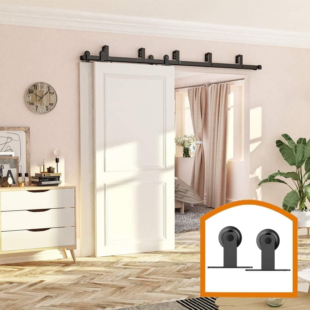 ZEKOO 10 FT Top Mount Bypass Barn Door Hardware Kit for Closet Door,Double Track for Double Door Low Ceiling Heavy Duty Black