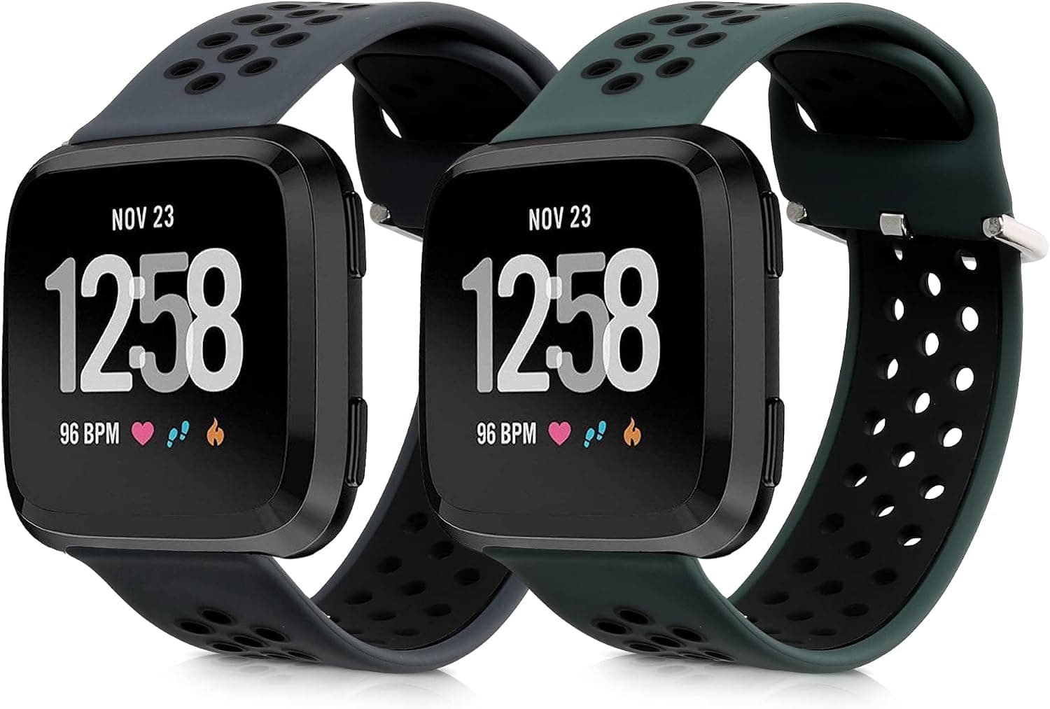 kwmobile Watch Bands Compatible with Fitbit Versa/Versa Lite/Versa 2 - Straps Set of 2 Replacement Silicone Band - Black/Dark Blue