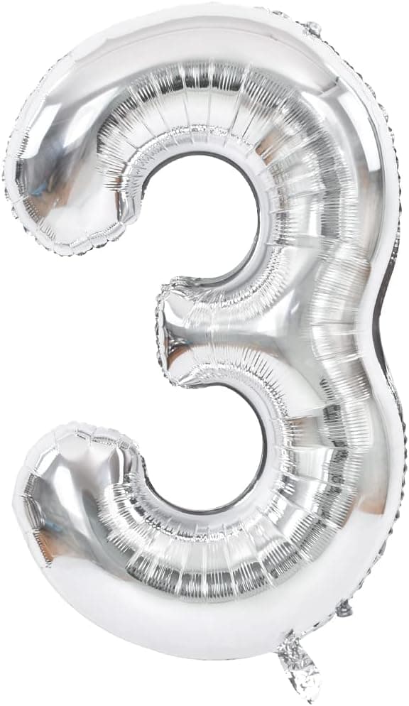 TONIFUL 40 Inch Silver Large Numbers Balloons 0-9, Number 3 Digit 3 Helium Balloons, Foil Mylar Big Number Balloons for Birthday Party Anniversary Supplies Decorations