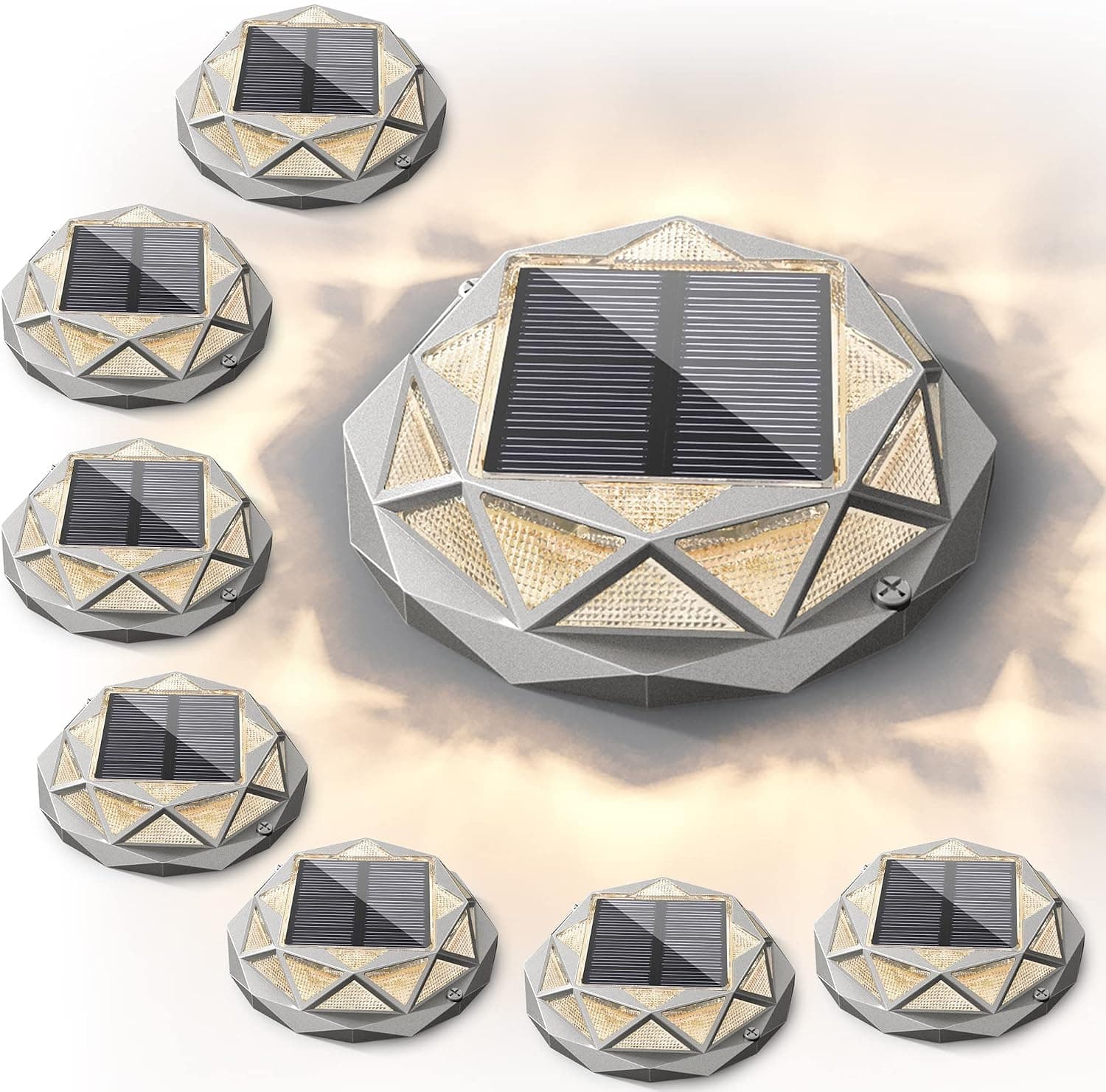 JACKYLED Solar Dock Lights Marine 8-Pack, Solar Driveway Lights Outdoor Waterproof for Road Markers Driveway Sidewalk Pathway Garden Lake Boat Dock (Warm White)