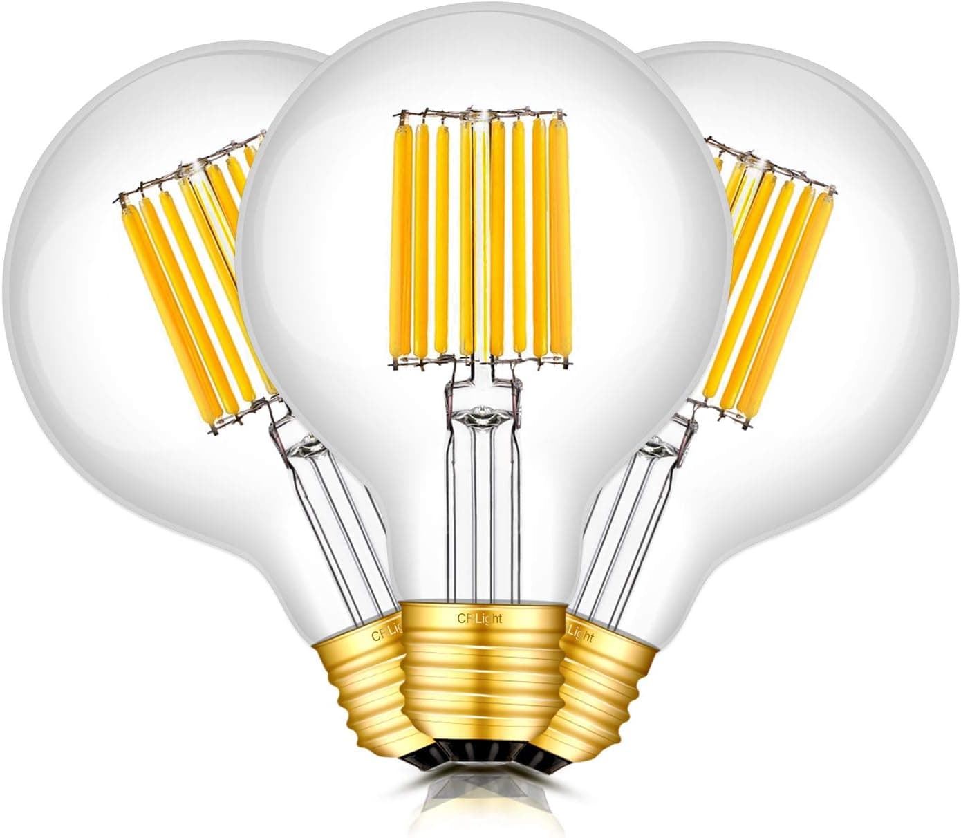 CRLight Dimmable LED Edison Globe Bulb 12W 3000K Soft White, 1200LM 120W Equivalent E26 Medium Base, Antique G25 / G80 Clear Glass Globular LED Filament Light Bulbs, Smooth Dimming Version, Pack of 3