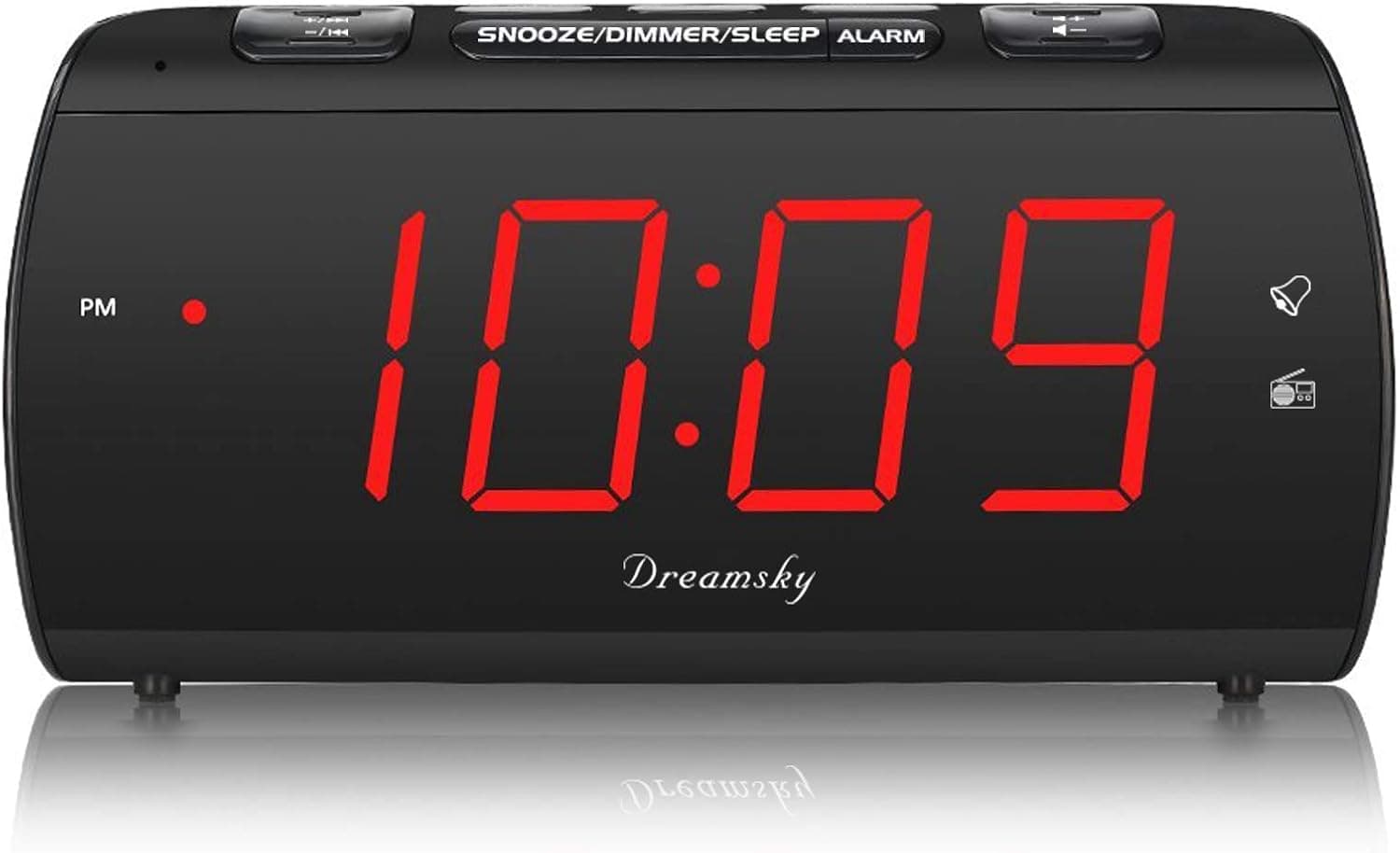 DreamSky Digital Alarm Clock Radio with USB Charging Port, FM Radios with Headphone Jack, Large 1.8 Inch LED Display with Dimmer, Snooze, Sleep Timer, Plug in Alarm Clock Blue Display for Bedroom
