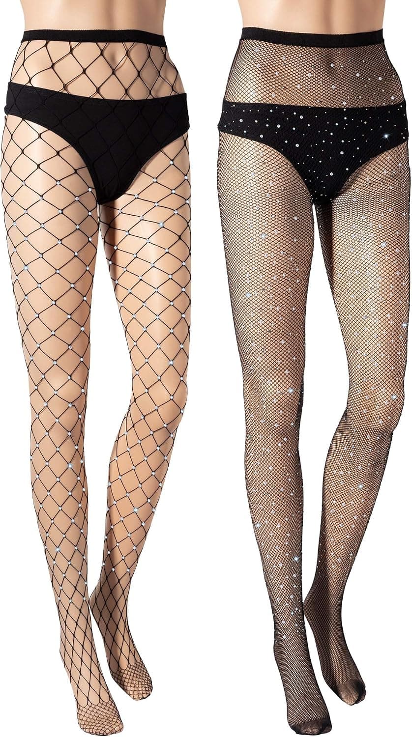 Rhinestone Bling Fishnet Stockings Diamond Glitter Fishnet Tights High Waist Sheer Pantyhose with Crystals for Women