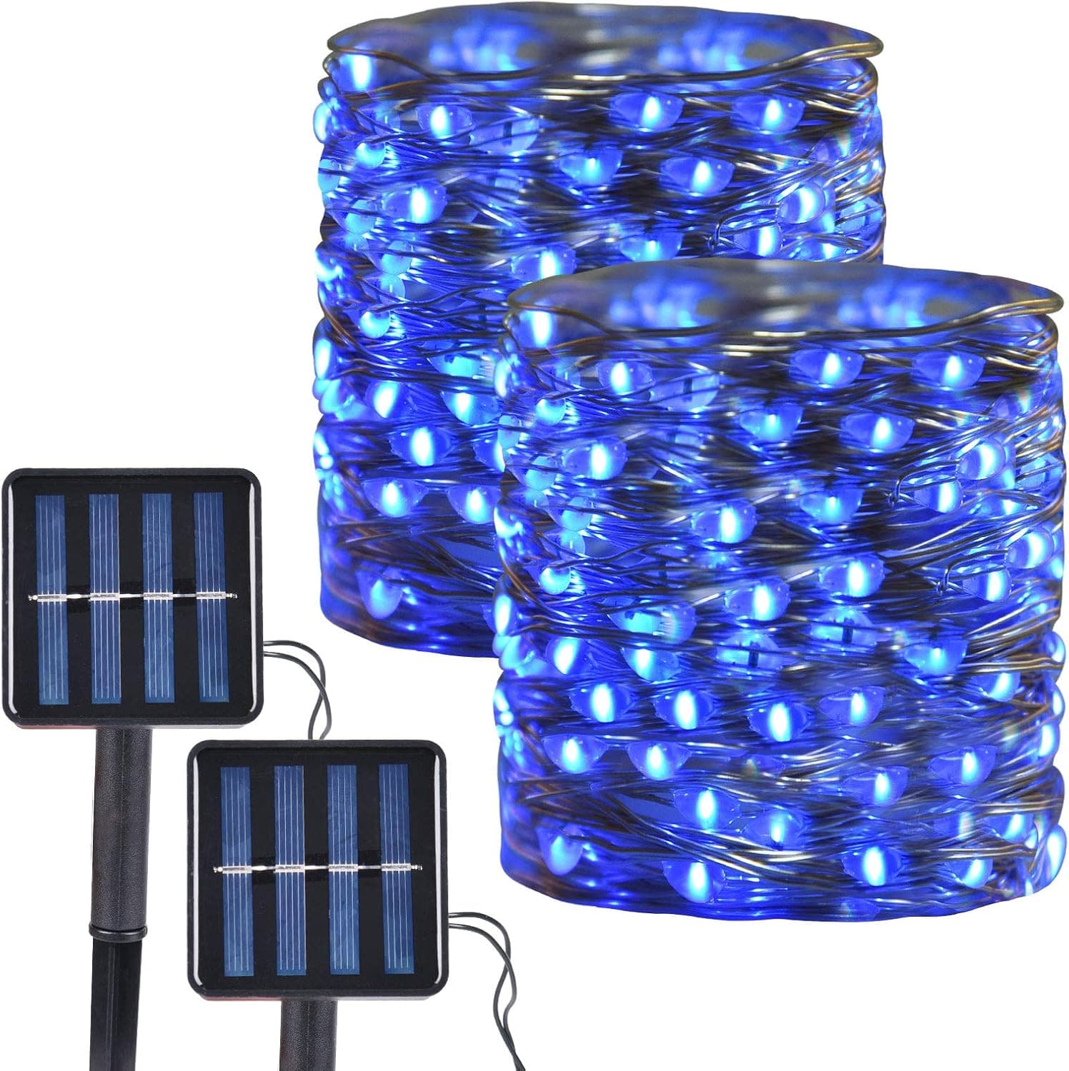 100-LED Outdoor Solar String Lights, Waterproof Solar Fairy Lights, 8-Lighting Modes Solar String Lights Outdoor for Xmas, Patio, Tree, Wedding, Party (2-Pack, 33FT, Blue)