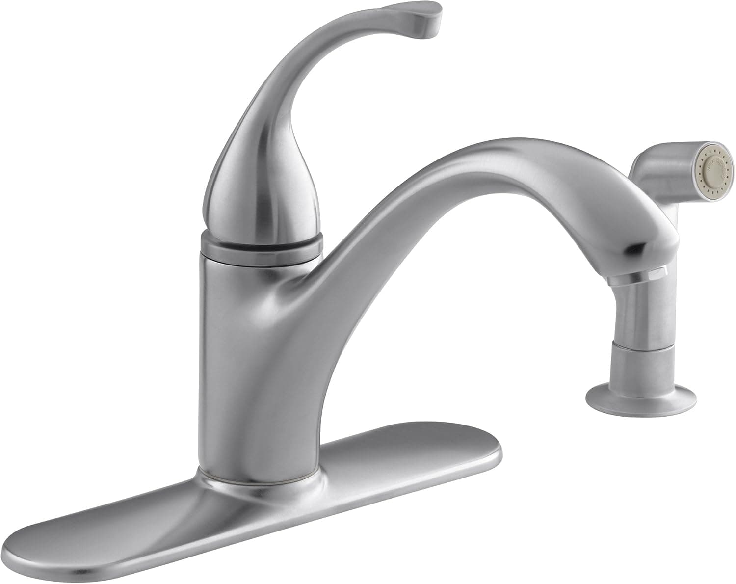KOHLER 10412-G Forté(R) 4-Hole Sink 9-1/16" spout, Matching Finish sidespray Kitchen Faucet, Brushed Chrome