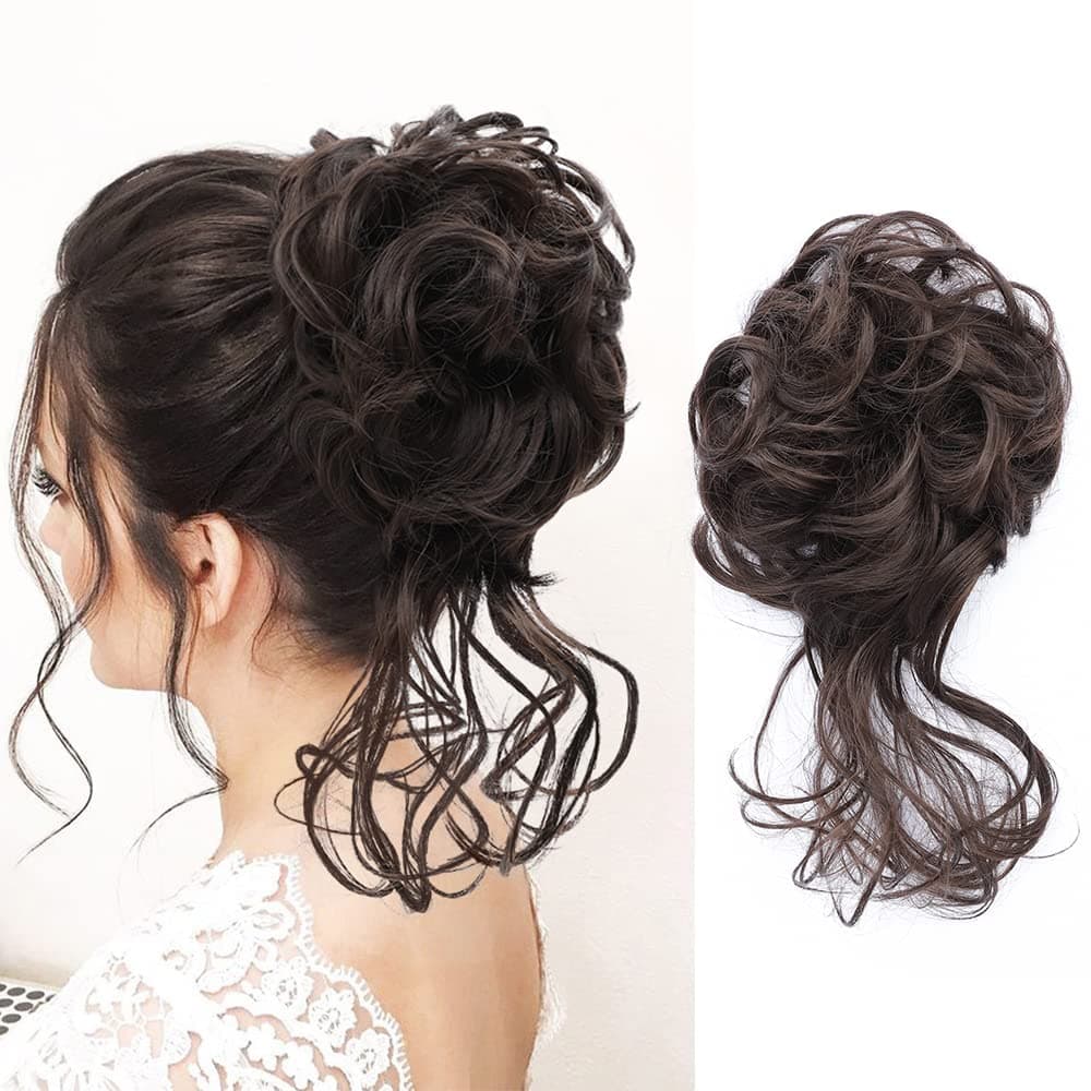 ZERAL Messy Bun Hair Piece Tousled Updo Hair Extensions With Elastic Hair Bands curly Hair Bun Scrunchle for Women(Dark Brown#)