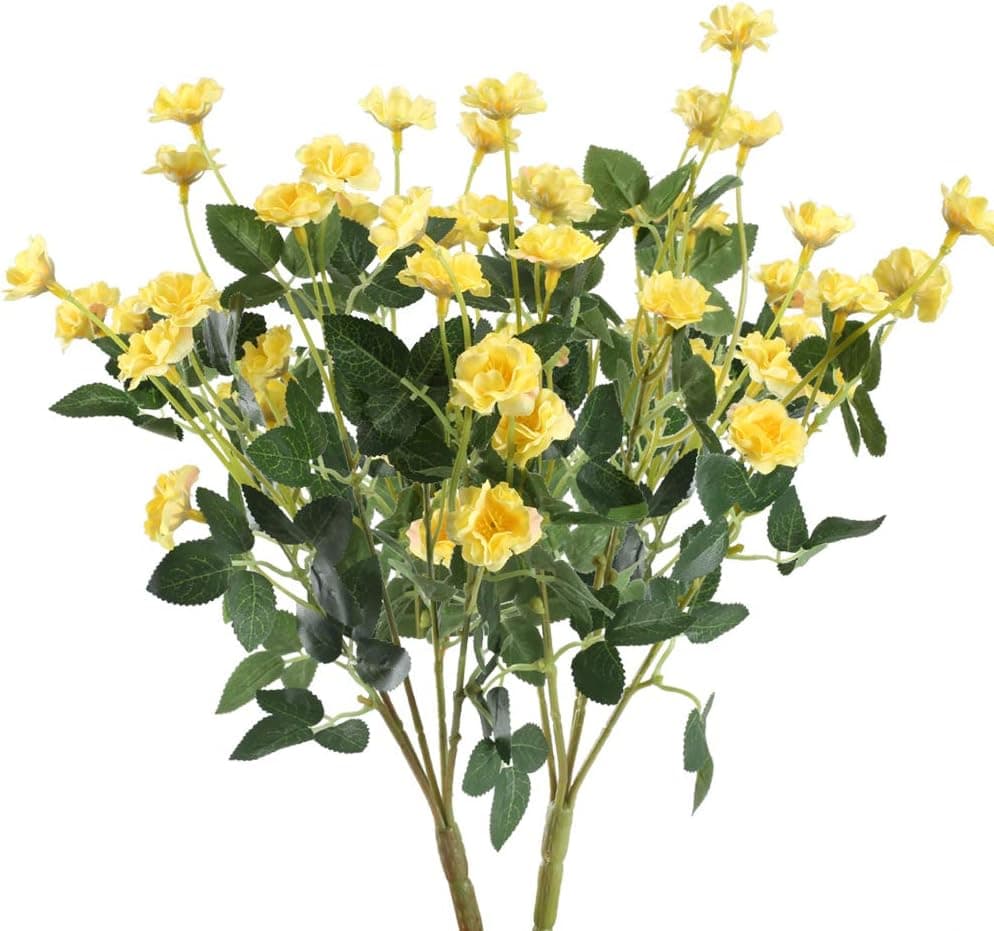 AILANDA 2PCS Artificial Flowers Rose Bouquets UV Resistant Fake Plants Greenery Shrubs Bush Yellow Silk Flowers Arrangement for Wedding Home Party Table Centerpieces Garden Porch Decor