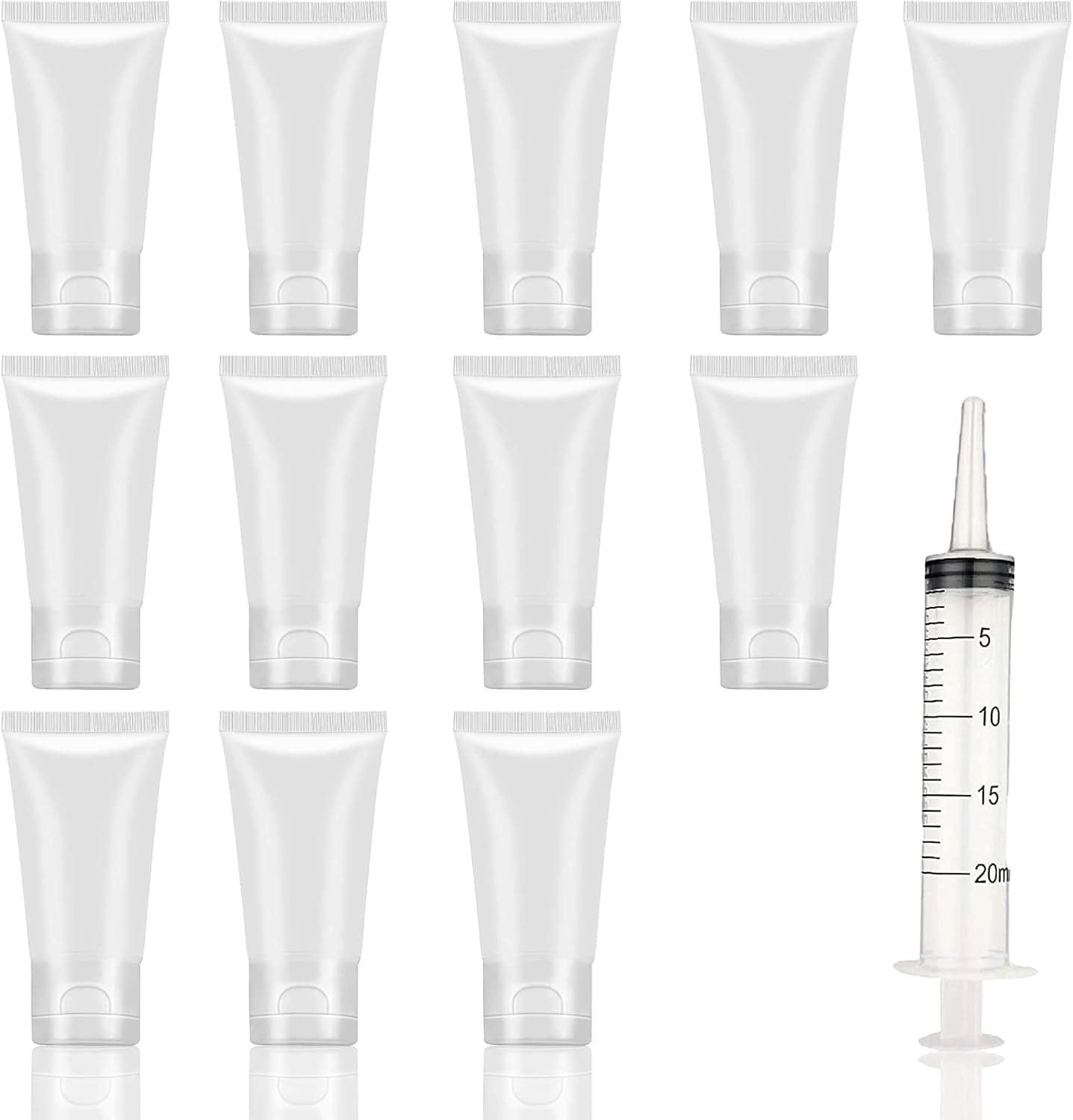 Jadsy Creations - (12pcs per Pack) 60ml Clear Empty Cosmetic Tubes with Free Syringe Soft Tubes Container Bottle Vial Jar with Flip Cap Storage for Shower Gel Body Lotion Cleanser Shampoo 60ml Clear