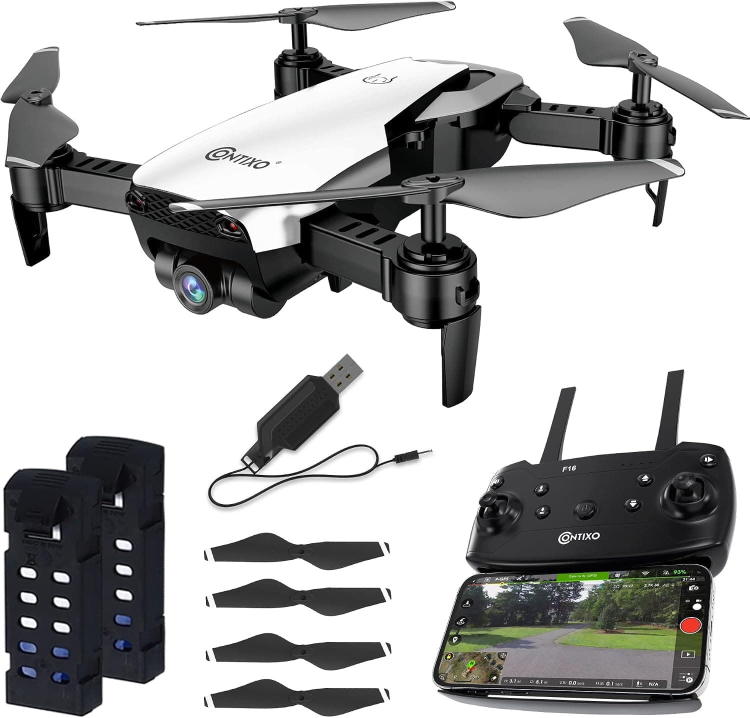 Contixo F16 FPV Drone with Camera for Kids - 2.4G RC Quadcopter Drones for Kids and Beginners with 6-Axis Gyro, 1080P HD Camera, Follow Me Mode, Gesture Control, Headless Mode, WiFi, 2 Batteries…