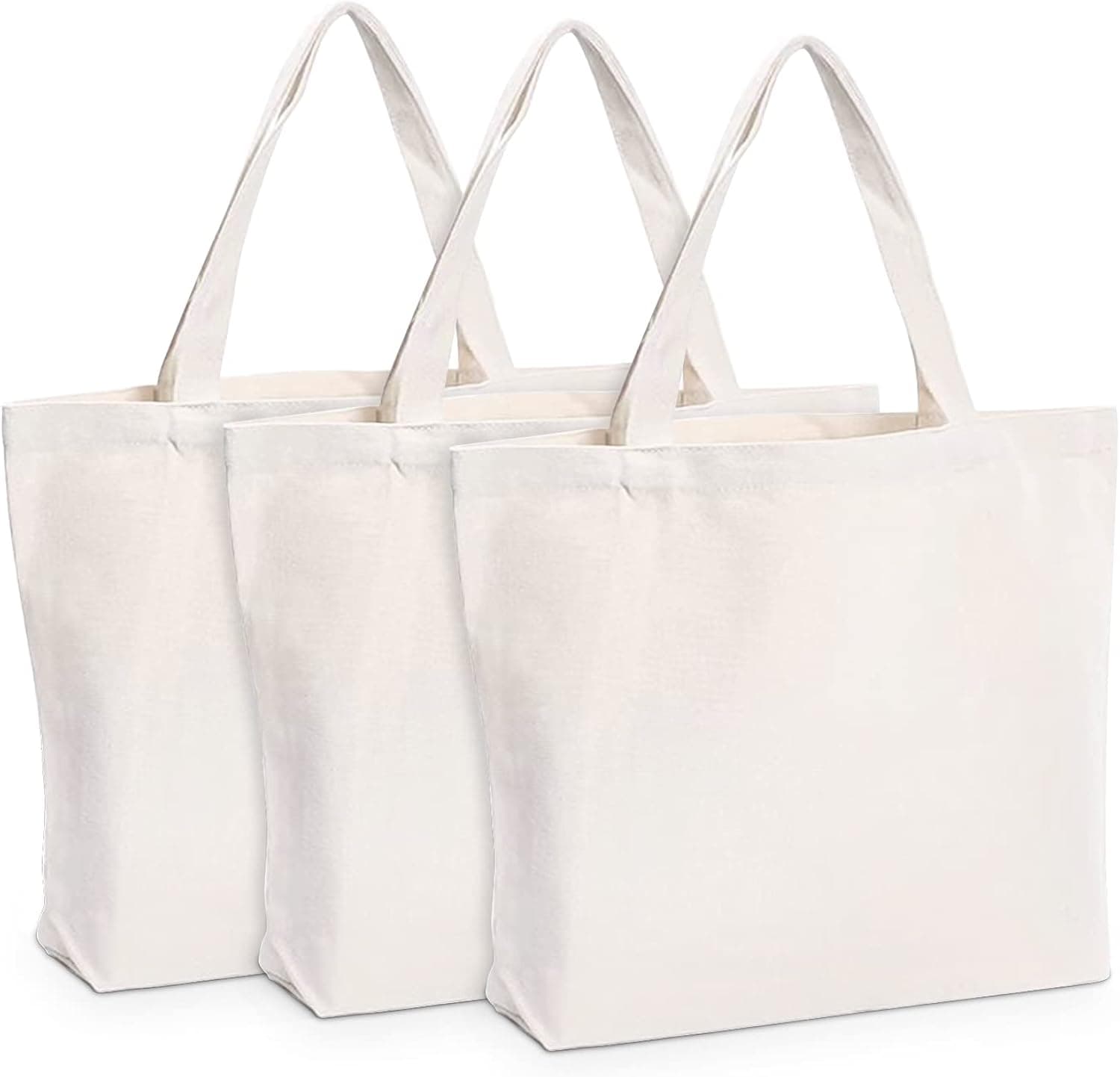 Xinyue 3 Pack Reusable Large Canvas Tote Bags 12oz Pure Cotton, Blank Multi-purpose Canvas Bags, Suitable for DIY Project,Grocery,Shopping,lunch,Gym,Beach,Travel,Gift,Activity,Promotion(White/3-Pack)