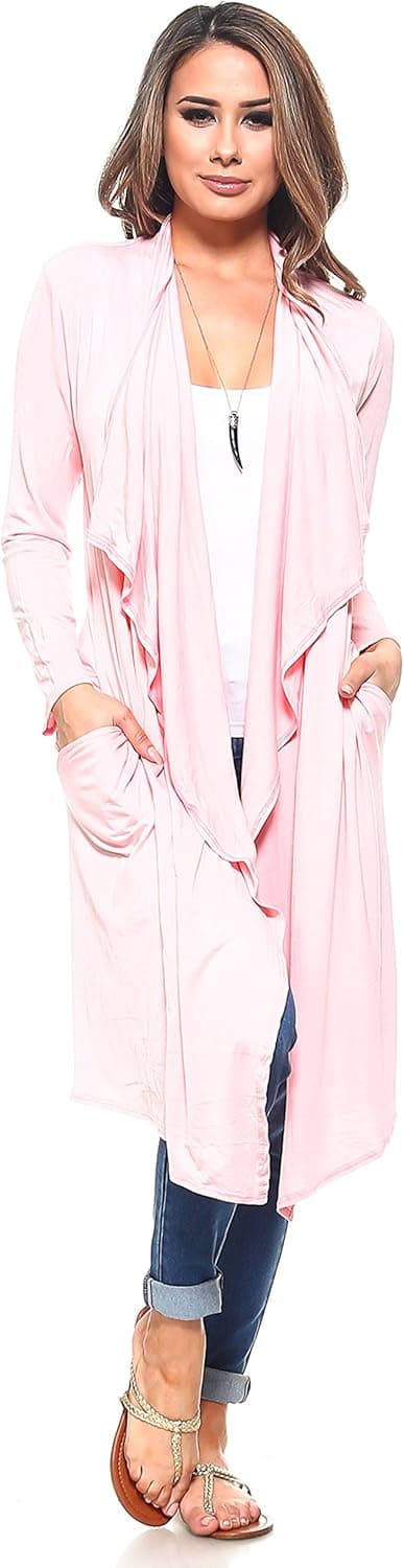 Isaac Liev Women's Drape Front Lightweight Cardigan (Large, Blush)