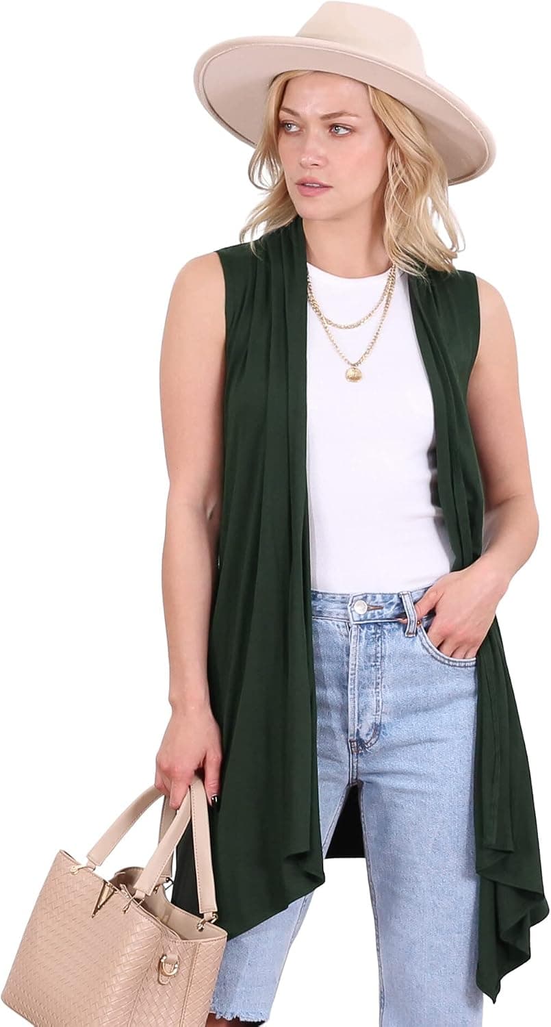 Popana Womens Long Sleeveless Summer Cardigan Vest Lightweight Duster Cardigans Plus Size Made in USA