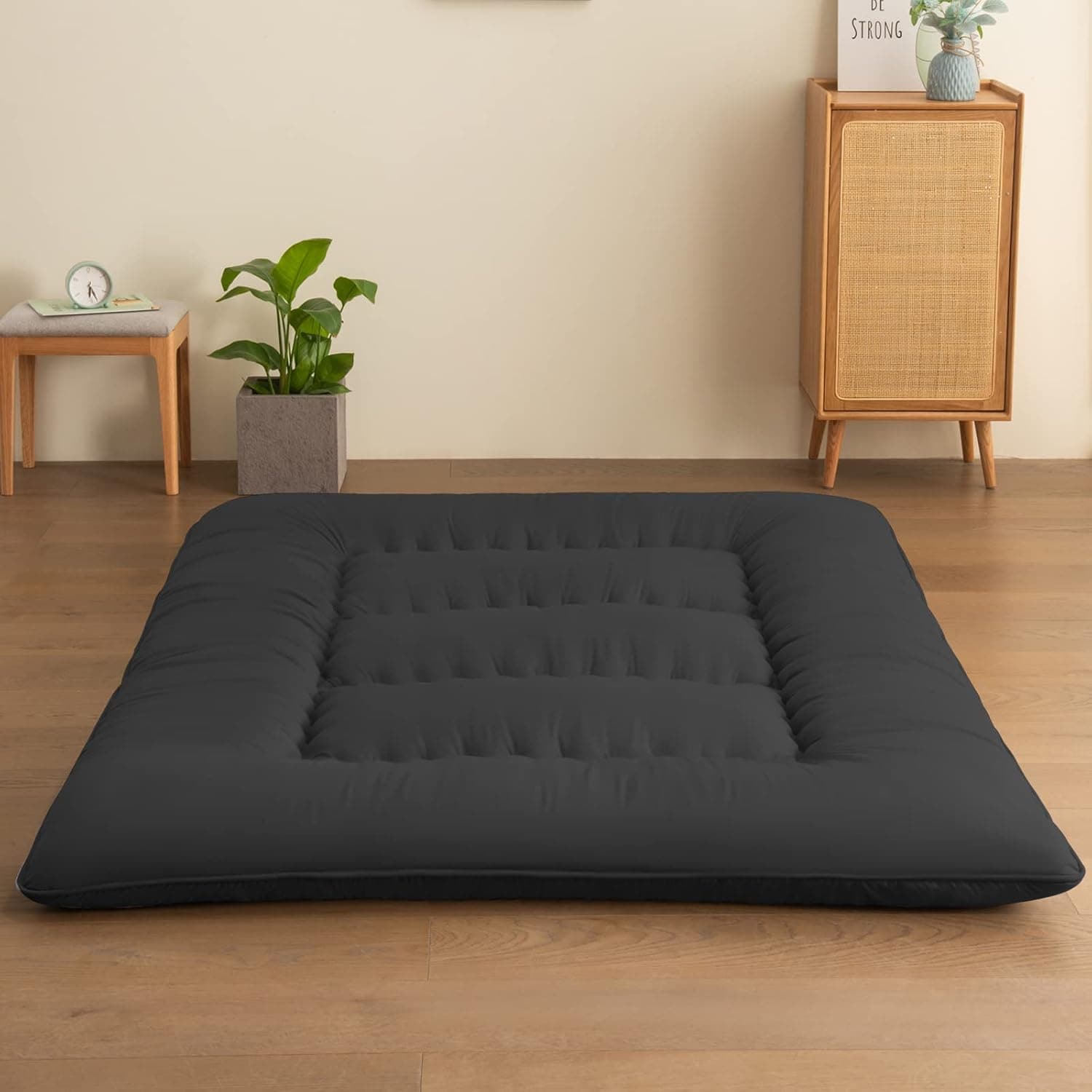 MASVIS Floor Mattress Camping Mattress Futon Mattress Tatami Mat for Adult Mattress Topper for Bed Couch Mattress Pad Full Size,Black