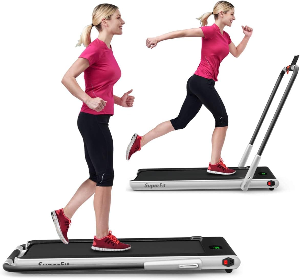 GYMAX Under Desk Treadmill, Foldable Walking Pad Treadmill, 2 in 1 Running Machine for Office Stand Up Desk Treadmill, Mini Compact Treadmill for Small Space