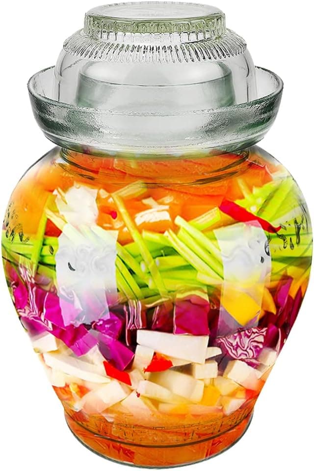 DOERDO Glass Jar with Lid Pickle Jar Glass Fermenting Jars with Water Seal Airlock Lid Brewing Wine Jar, Thickning 2.5L