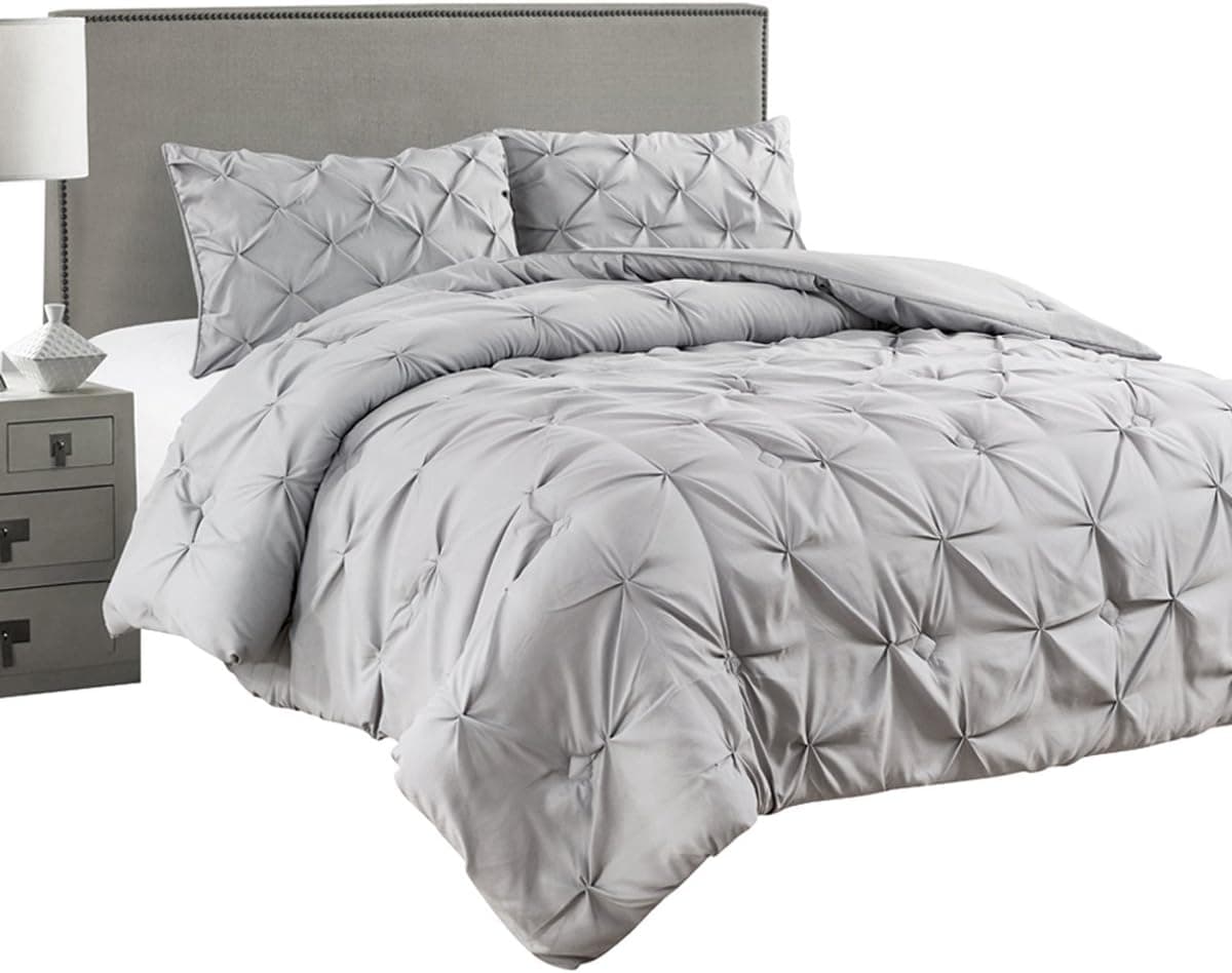 Jackson Hole Home 3 PC Elegant Original Pinch Pleat Puckering Comforter Set, Light Gray, Queen