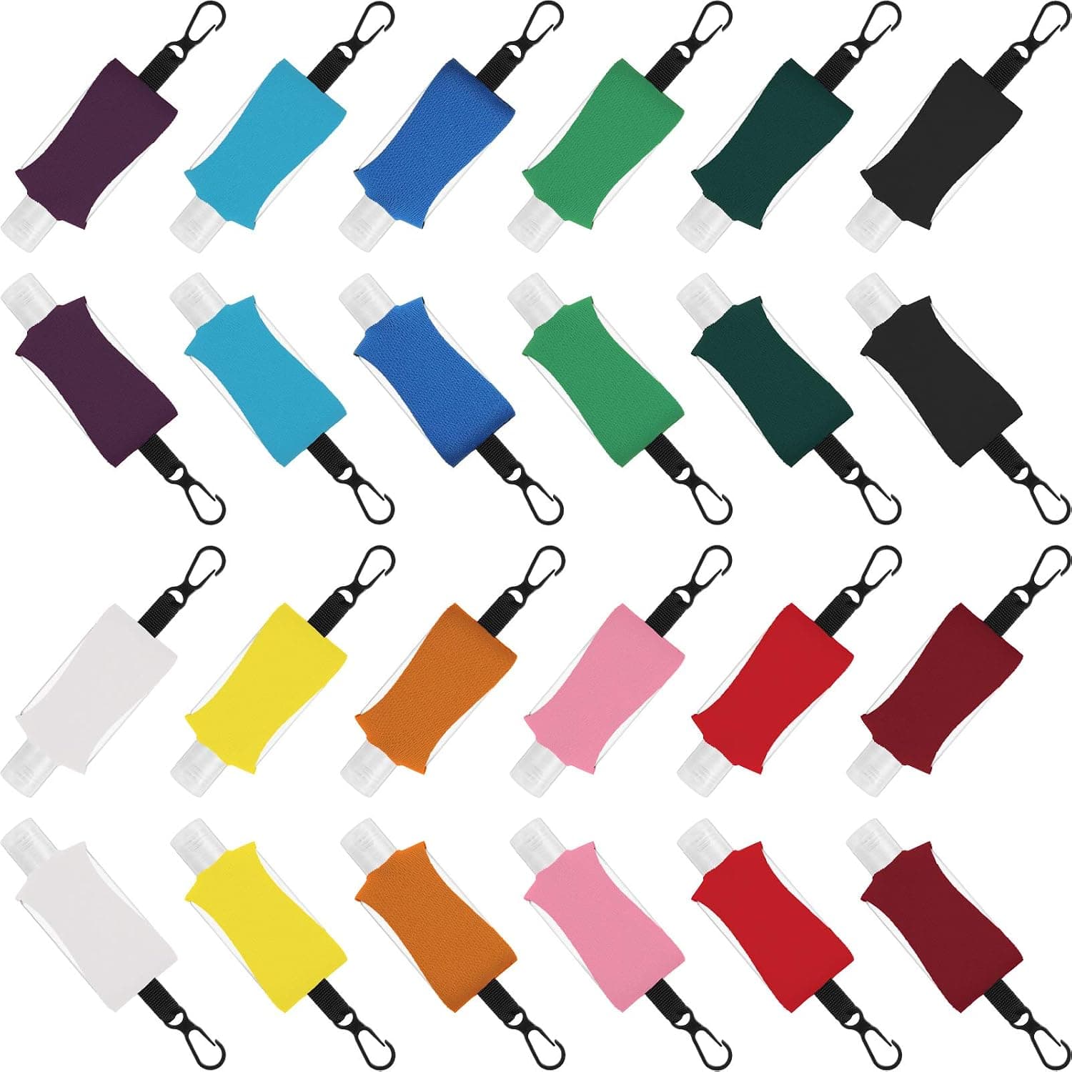 48 Pieces Travel Sized Holder Keychain Carriers, Includes 24 Refillable Empty Flip Cap Bottle 1 oz/ 30 ml Travel Containers with 24 Colorful Neoprene Cloth Bottle Holder Reusable Portable, 12 Colors