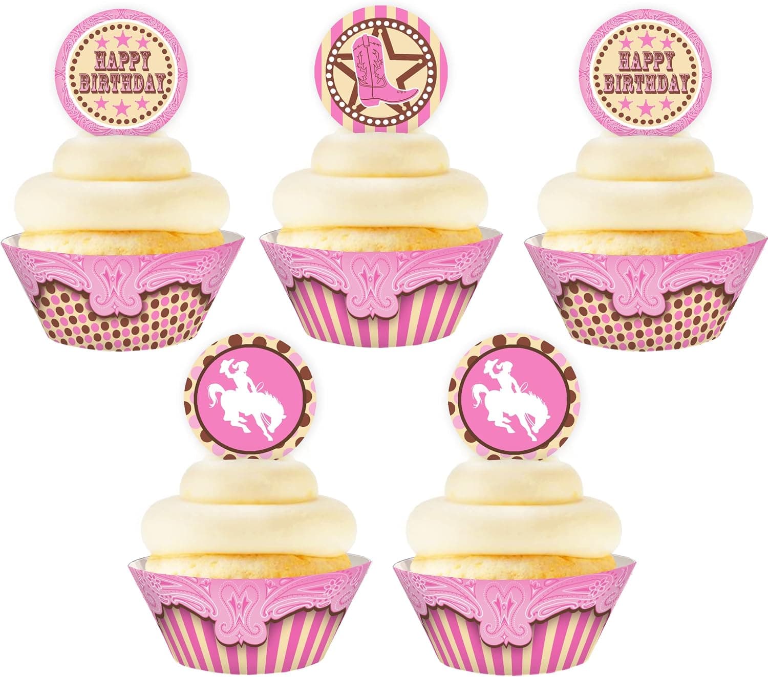 POP parties Ink Cowgirl Cupcake Kit - 24 Cowgirl Cupcake Toppers and 24 Cupcake Wrappers - Cowgirl Party Supplies - Cowgirl Party Decorations - Cupcake