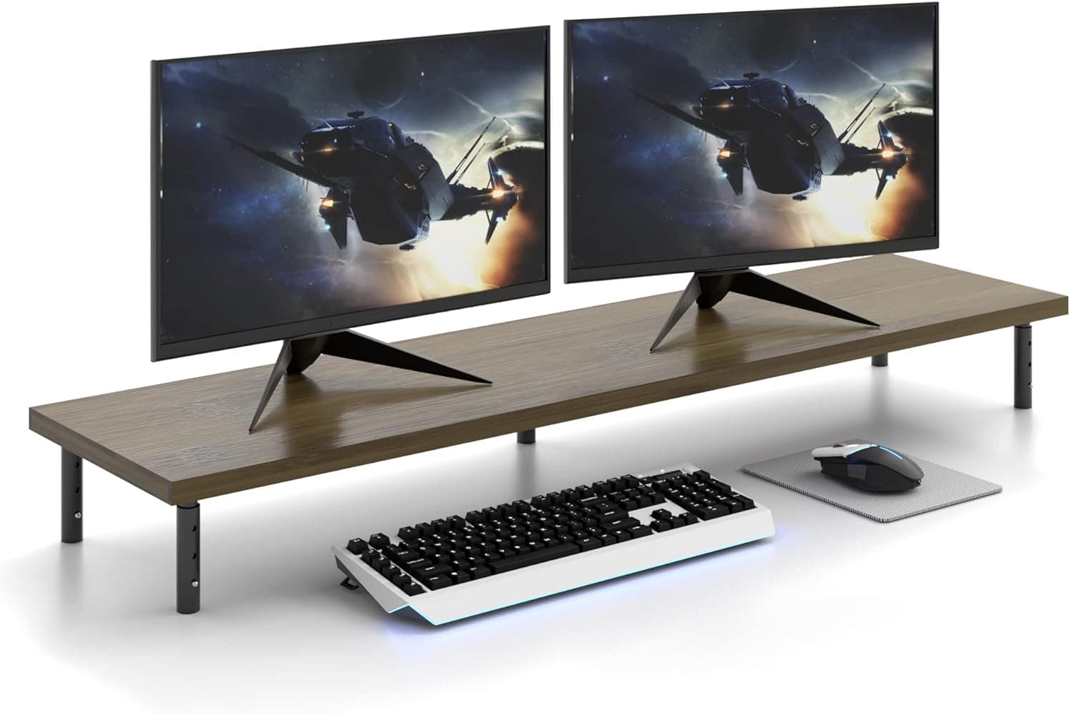 Weenson Dual Monitor Stand for Desk - Bamboo Long Monitor Stand Riser with 3 Height Adjustable Metal Legs for Office and Home Use (Antique) 41.9 x 10.4 x 4.7 inches