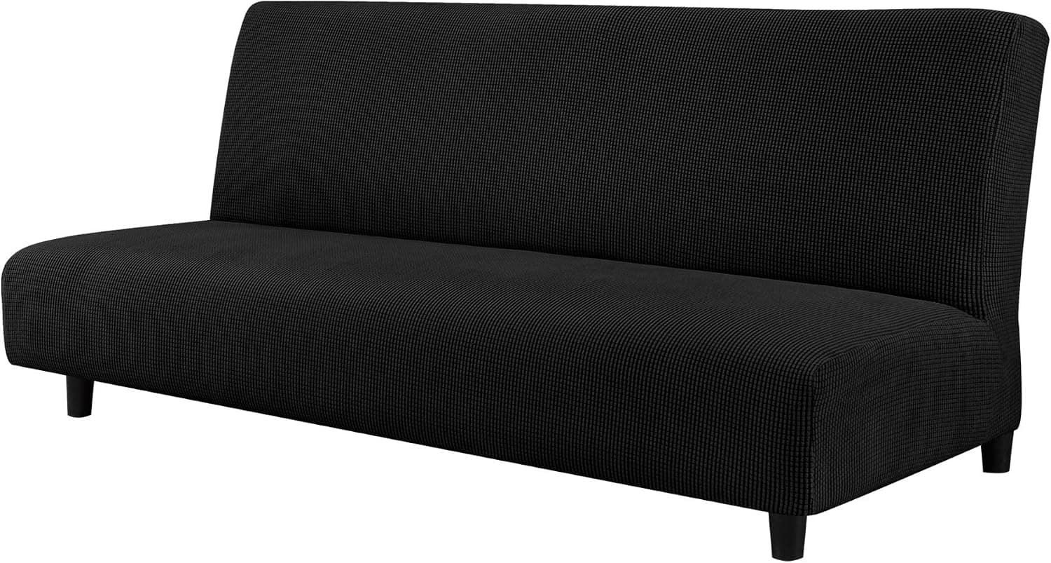 CHUN YI Stretch Armless Sofa Slipcover Removable Machine Washable Furniture Sofa Cover (Black)
