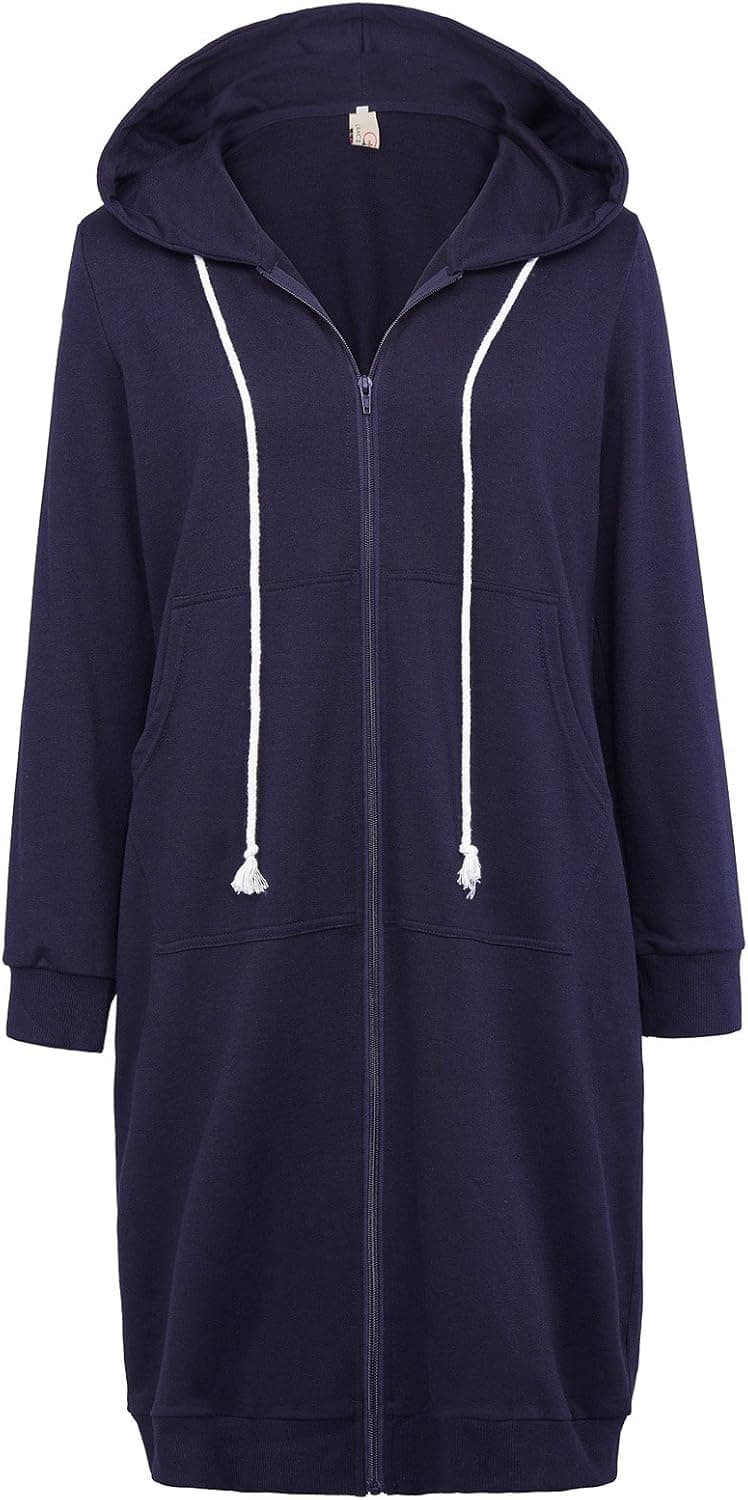 GRACE KARIN Women's Casual Pockets Zip up Hoodies Tunic Sweatshirt Long Hoodie Jacket