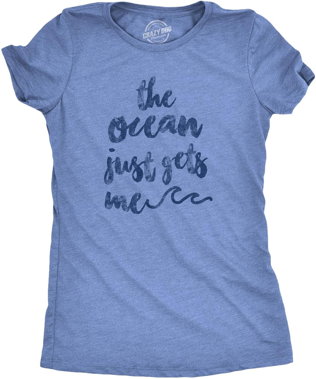 Womens The Ocean Just Gets Me Tshirt Funny Beach Vacation Tee (Heather Royal) - L