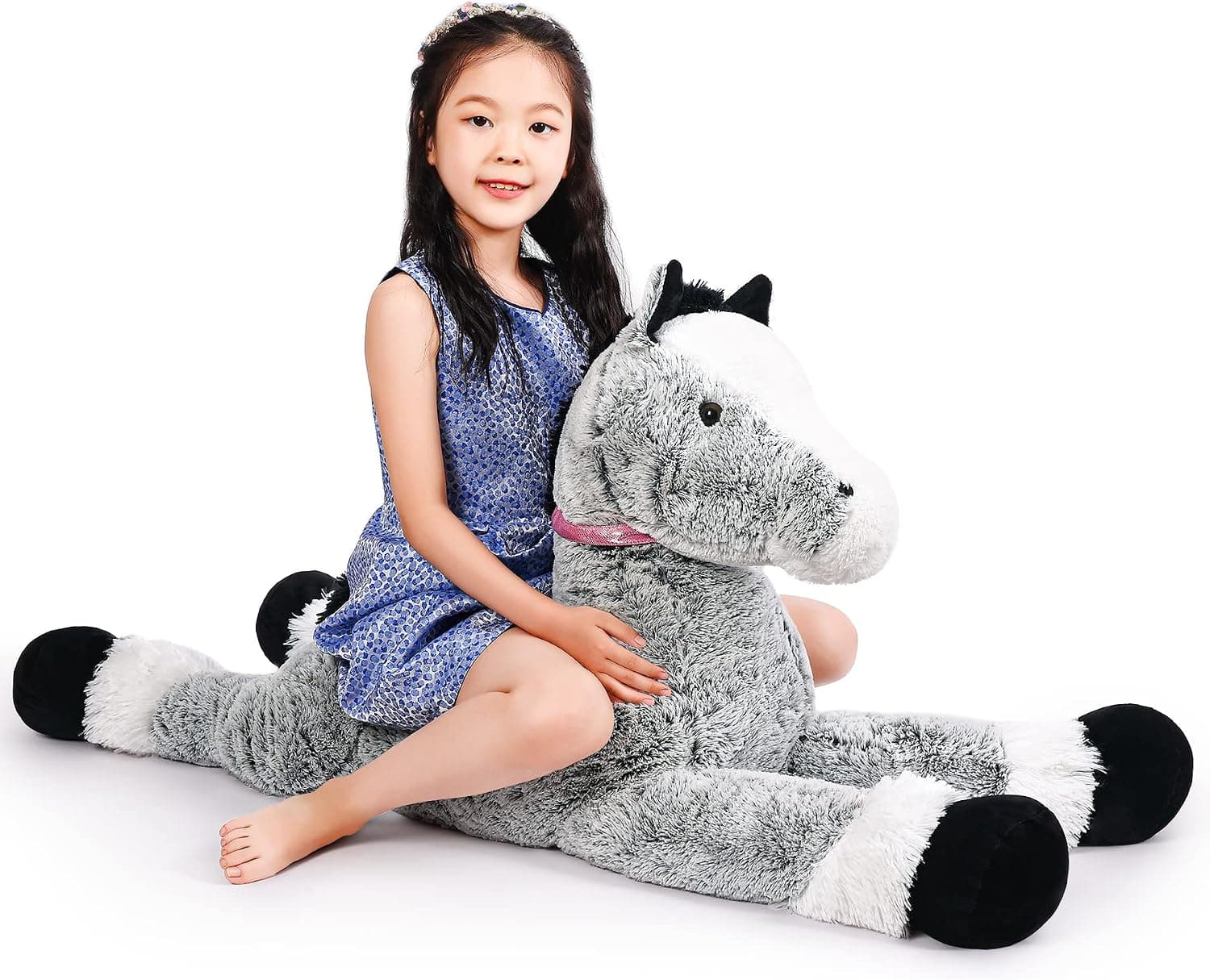 SNOWOLF Giant Horse Stuffed Animal Horse Pony Plush Toys 4ft Large Horse Plush Pillow Doll Gifts for Kids, Valentines, Christmas(Gray,120cm/47in)