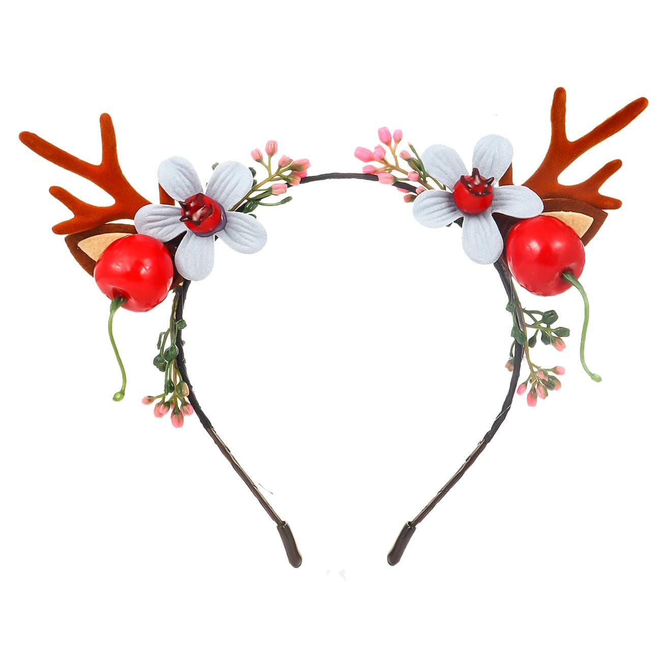 Christmas Headband for Women Deer Antler Headband Flower Apricot Fruit Charm Hairband Festival Xmas Hair Band for Girls (A)