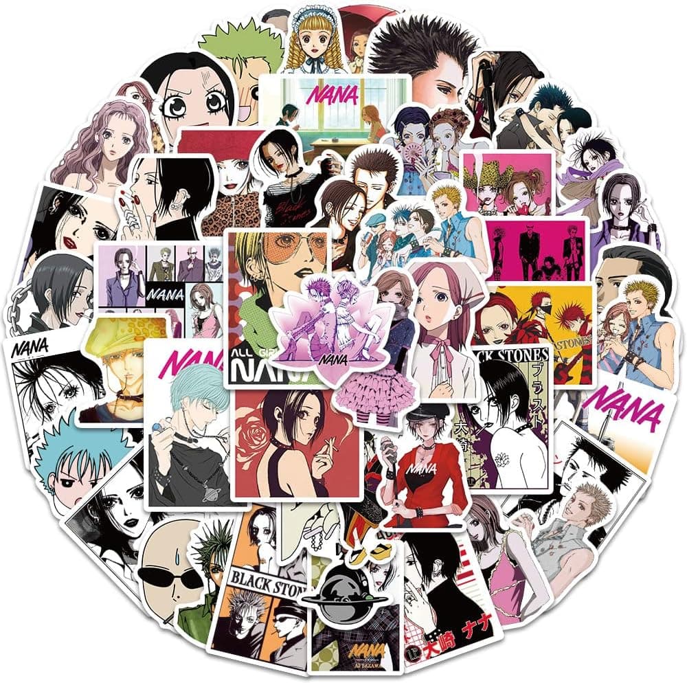 Japanese Anime Nana Sticker Pack 50 Pcs US Funny Cartoon DIY Stickers Decorative for Laptop Luggage Computer Notebook Phone Home Wall Garden Window Snowboard (Nana)