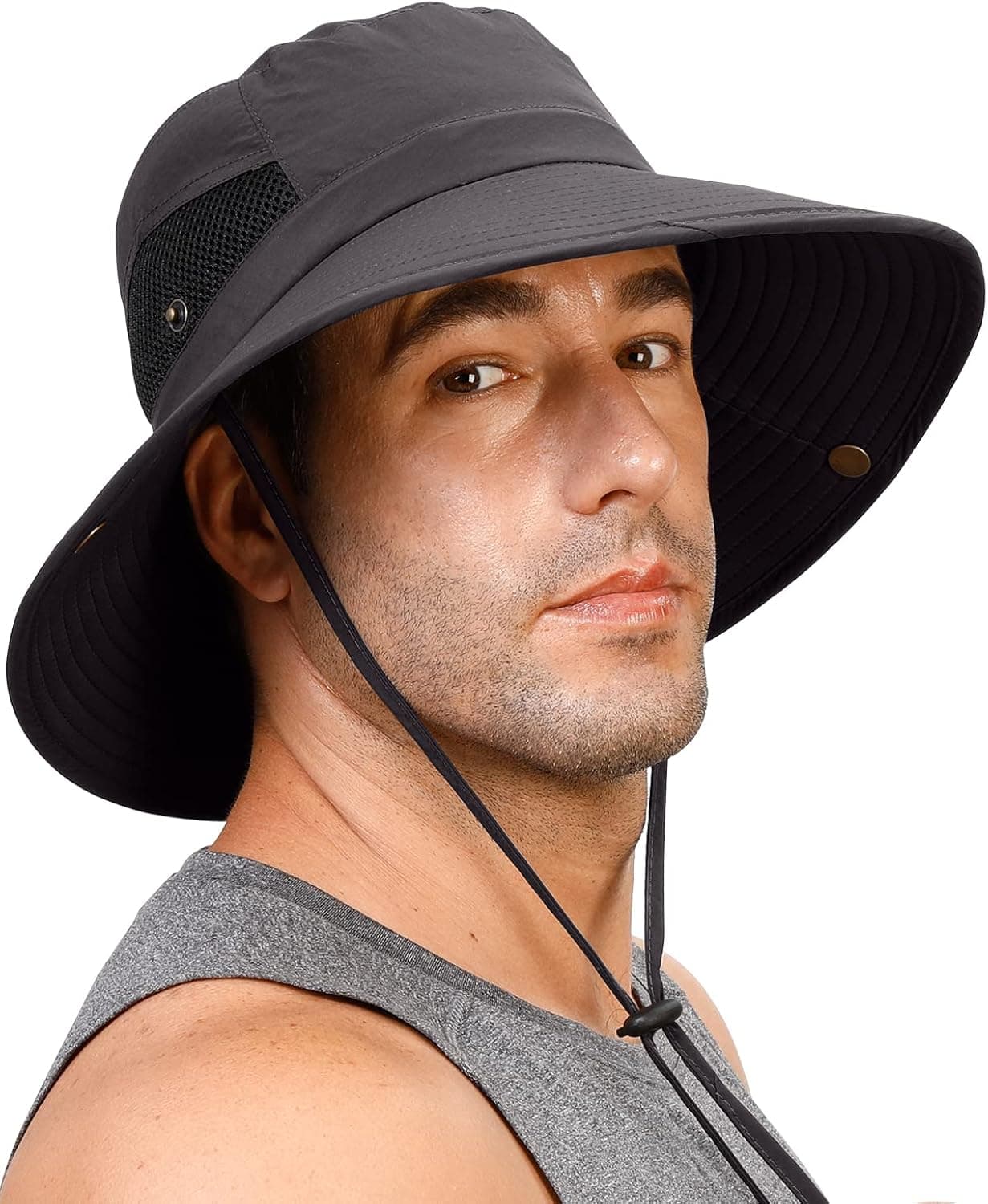 HAPPON Fishing Boonie Sun Hat: Wide Brim Foldable & Adjustable Bucket Sunhat/Waterproof Breathable Cooling Mesh Hat