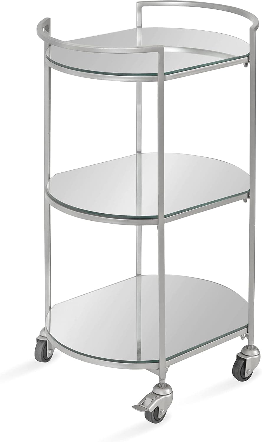 Kate and Laurel Vasseur Modern Bar Cart, 19 x 15 x 30, Silver, Glam 3-Tier Mirrored Glass Rolling Cart with Storage Shelves for Serving, Storage, and Display