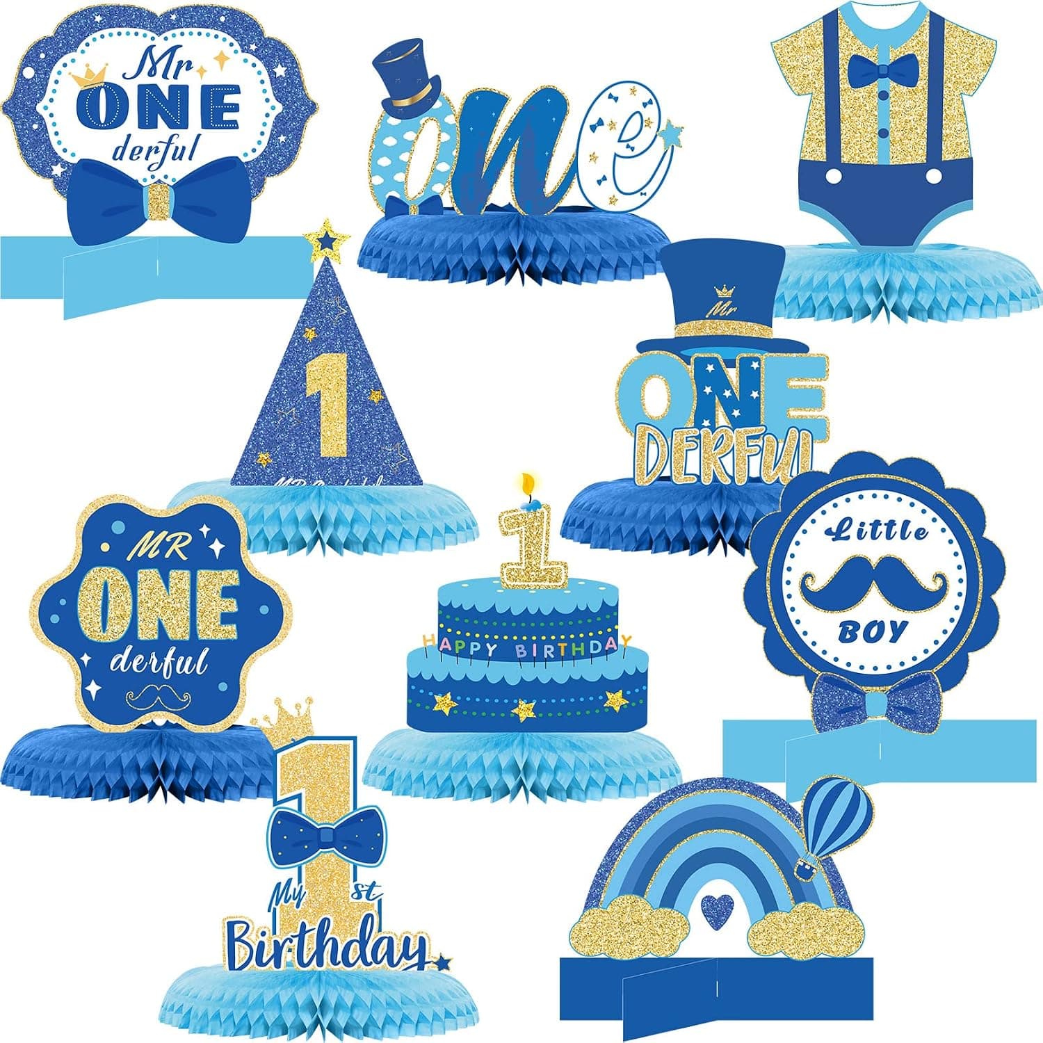 10 Pcs Mr. Onederful Birthday Decorations First Birthday Honeycomb Centerpieces Boys 1st Birthday Party Supplies Mr. Onederful Party Baby 1st Birthday Decorations for Baby Boys First Birthday Party