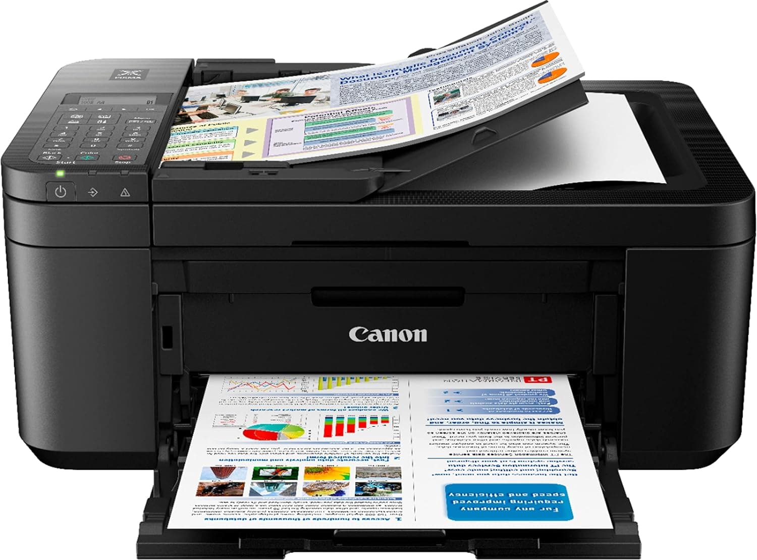 Canon PIXMA TR4522 All-in-One Color Wireless Inkjet Printer for Home Office, Black - Print Scan Copy Fax - 4800 x 1200 dpi, Auto 2-Sided Borderless Photo Printing, 20 Sheets ADF