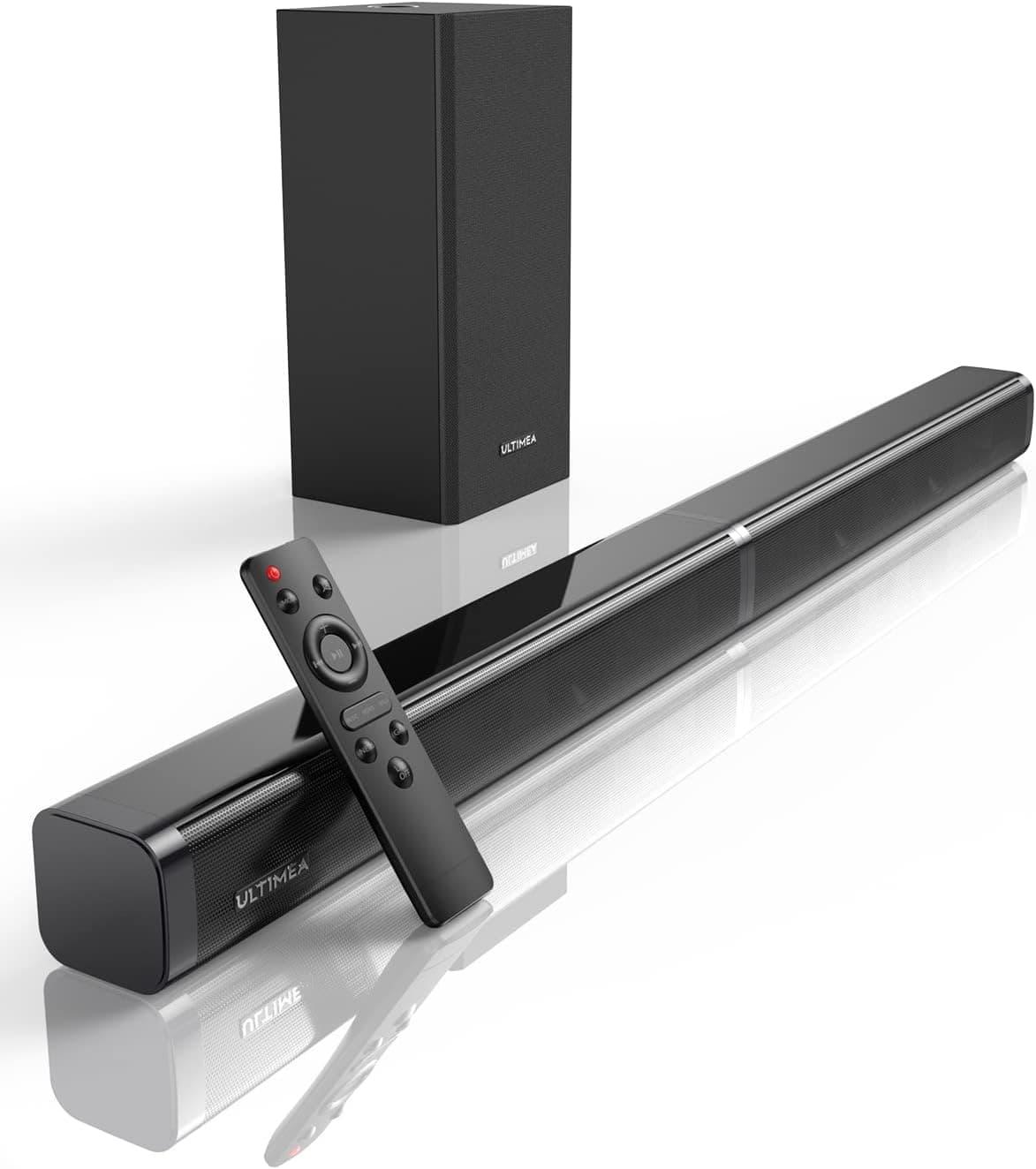 ULTIMEA Sound Bars for TV with Subwoofer Deep Bass, 2.1 TV Sound Bar, 5 EQ/Voice Clear, Bluetooth Soundbar for TV Speakers Surround Sound, TV Soundbar for PC Works w/Optical/AUX/USB, Mountable-110dB