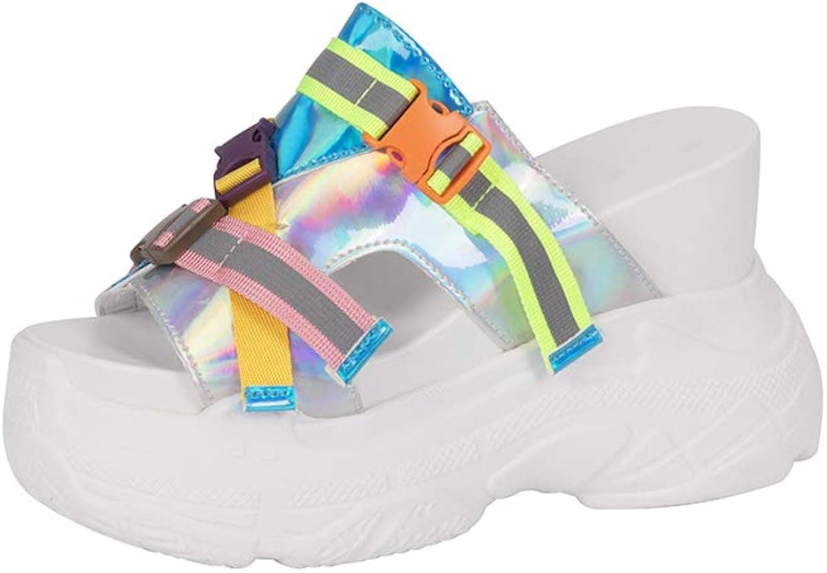 LUCKY STEP Women Open Toe Slides Wedge Sandals Thick Bottom Summer Platform Slip-on Slipper