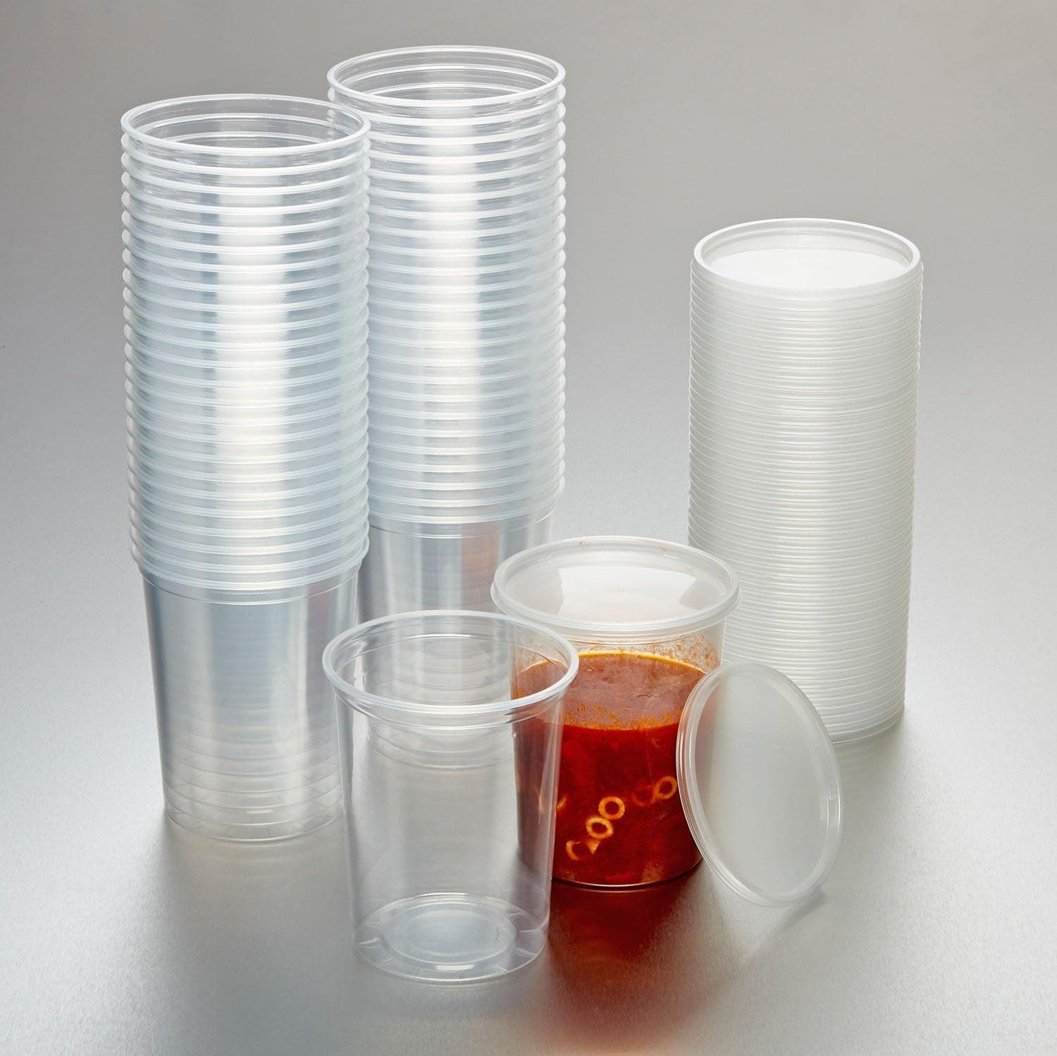 Set of 50 - PRO Kal -32 Oz. Round Food Storage Container with Lids Clear Plastic