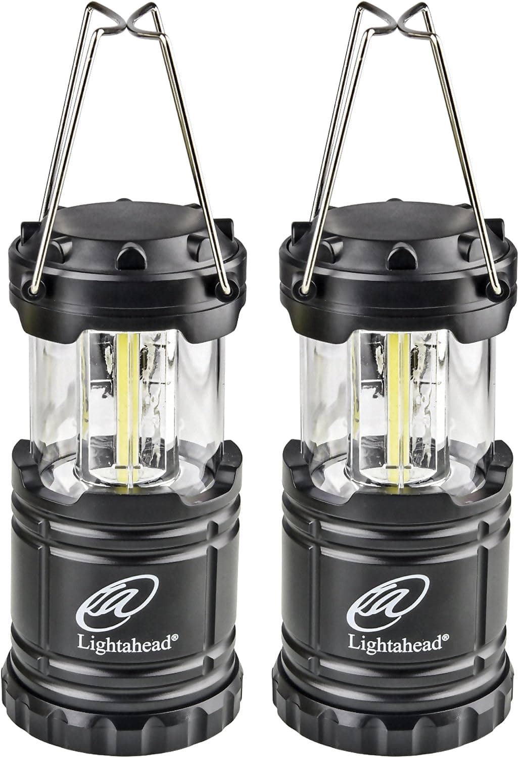 Lightahead 2 Pack Portable Outdoor LED Camping Lantern, Black, Collapsible. Great for Emergency, Tent Light, Backpacking (with Battery)