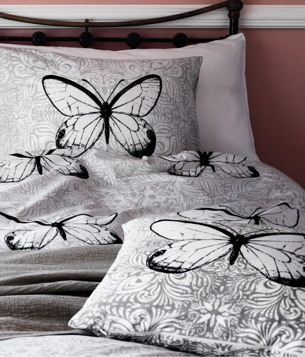 French Vintage Butterfly Print Accent Decorative Throw Pillow Cover 100% Cotton Throw Pillow Cover Cushion 20x20" Lace Design (Grey)