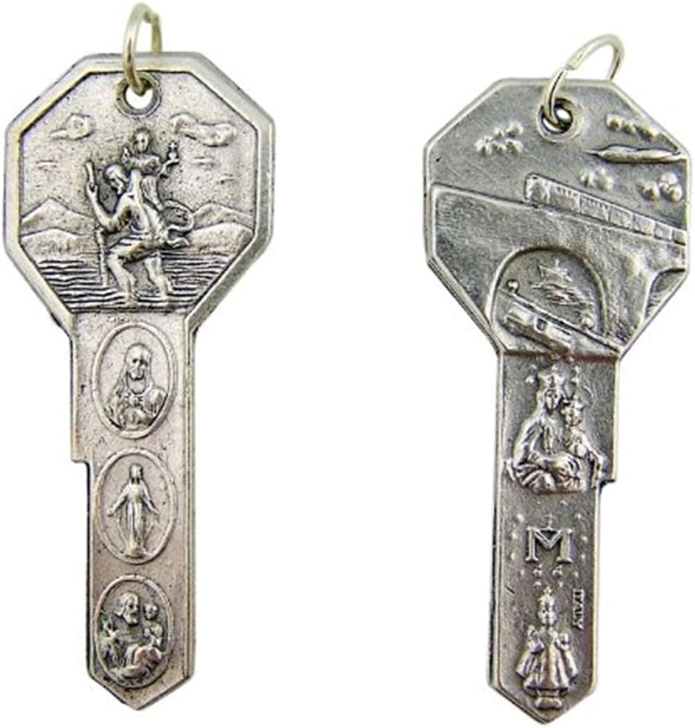 RA Silver Tone Saint Christopher Key to Heaven Medal, 2 Inch