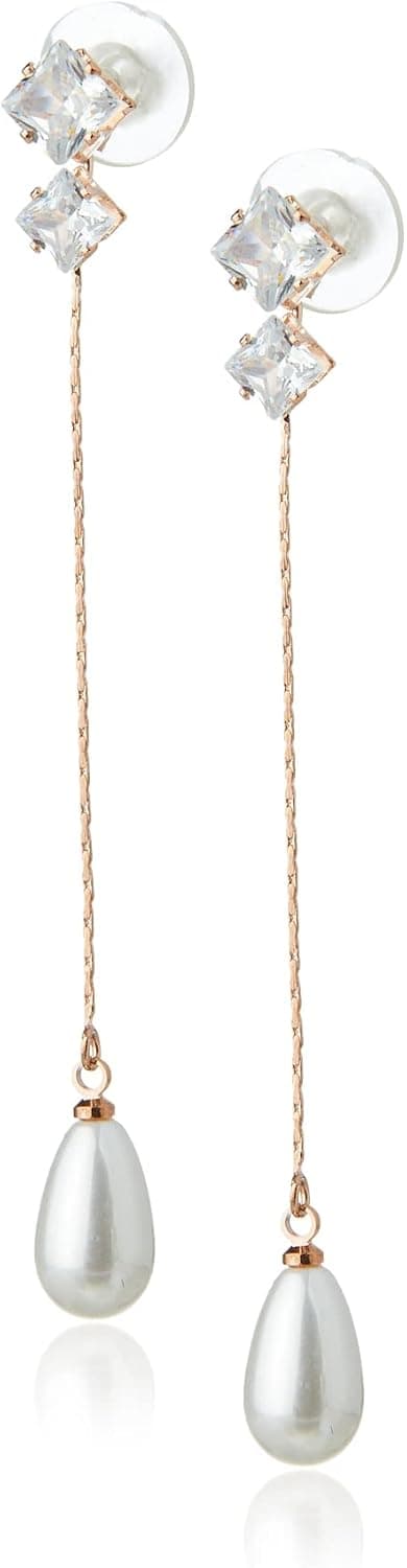 Mitya Hypoallergenic Gold-Plated Cubic Zirconia Stud Cultured PearlDangle Earrings For Women with Sterling Silver Backs