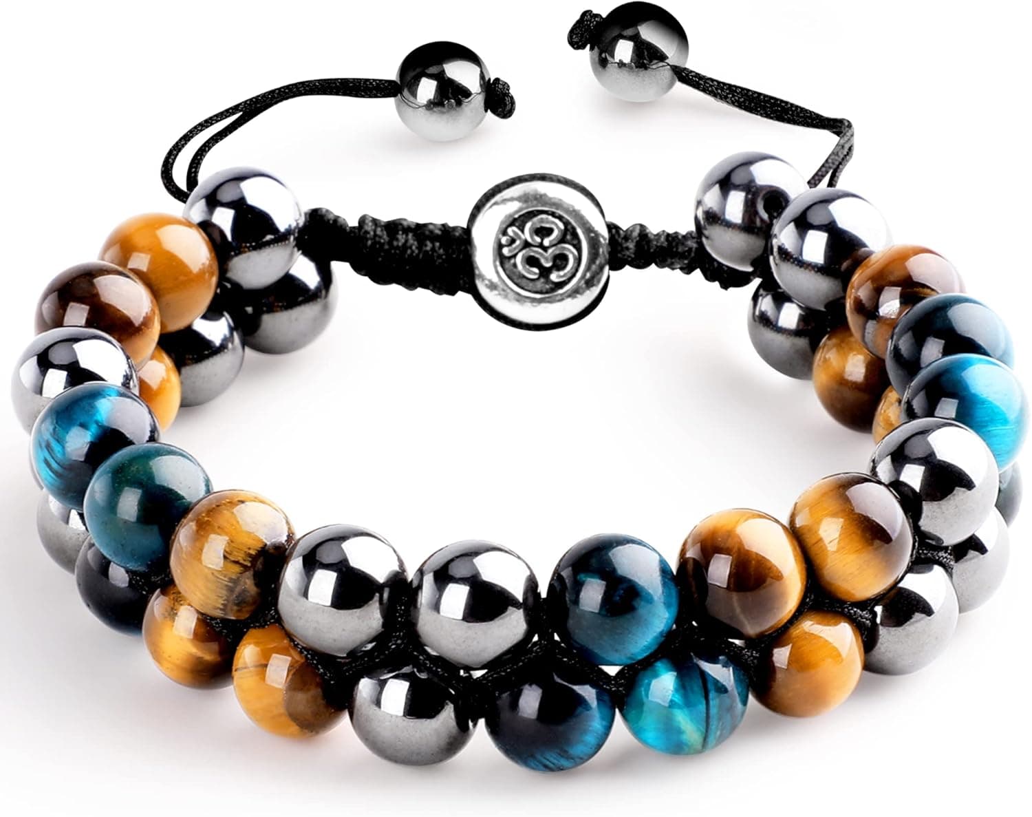 POIUNA Triple Protection Bracelet, Natural Tigers Eye Bracelet 8mm Beads Bracelet for Men Bracelet for Women, Crystal Jewelry Healing Bracelets Bring Luck and Prosperity and Happiness