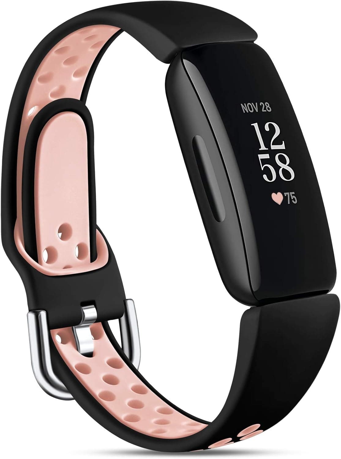 Maledan Compatible with Fitbit Inspire 2 Bands Women Men, Breathable Waterproof Soft Silicone Replacement Strap Sport Loop for Inspire 2 Watch, Small, Pink/Black