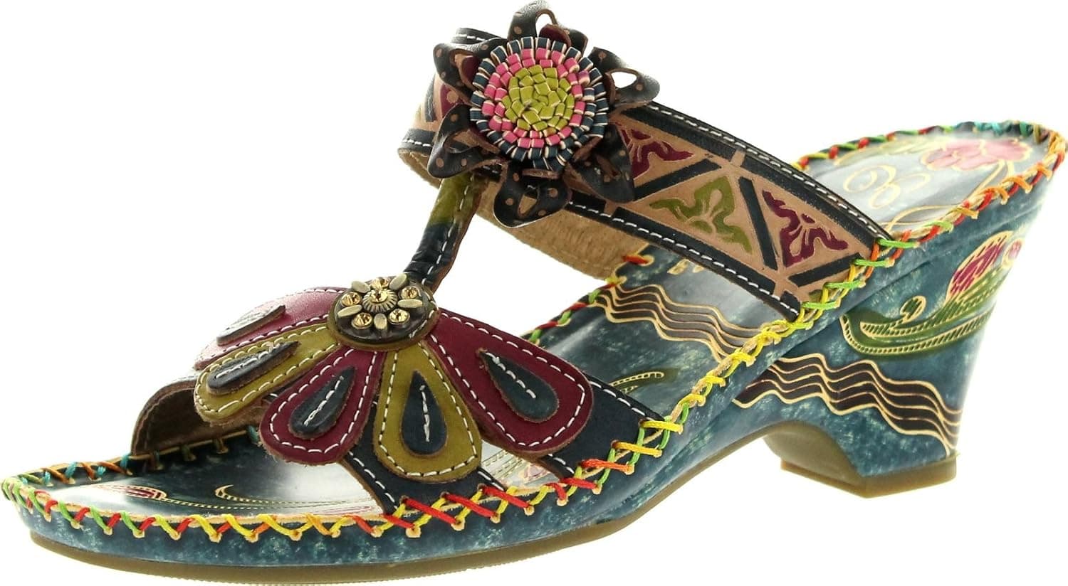 Corkys Footwear Women's Elite Jamaica Slide Blue Jean Leather Sandals 11