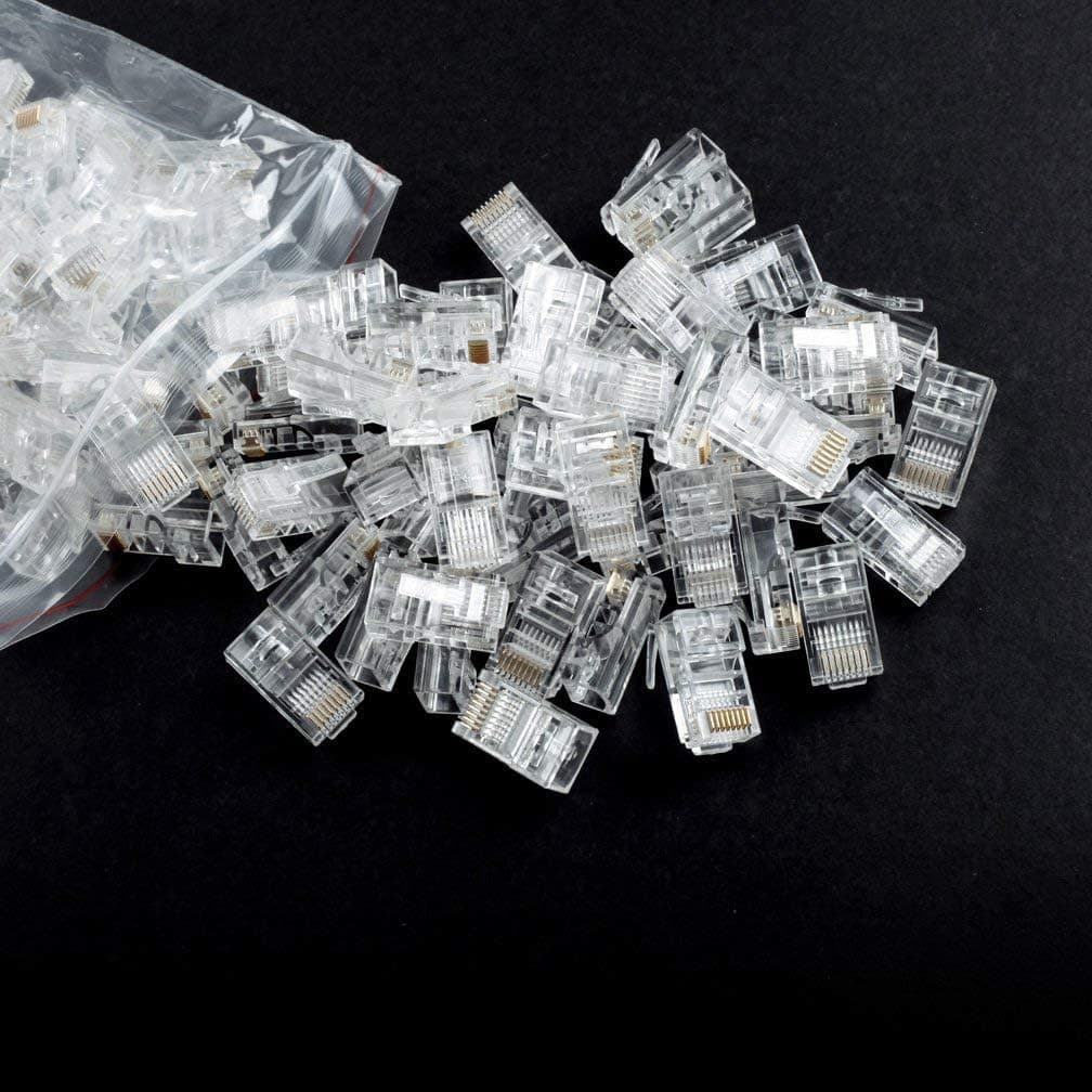 CAT5E RJ-45 UTP Connectors, RJ-45 Crimp Ends 8P8C Network Modular Plugs with Flexible Latch, 100-Pack
