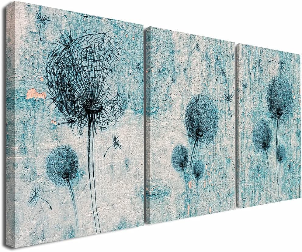 3 Piece Abstract Canvas Wall Art for Living Room Contemporary Dark Green Dandelion Picture Wall Decor for Bedroom Office Dining Room Bathroom Kitchen Framed Prints Paintings for Home Decorations